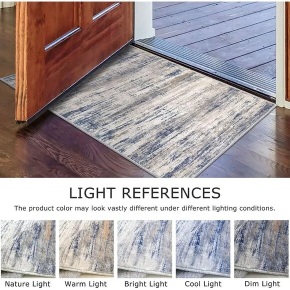 New 2x3 Modern Abstract Entryway Area Rug, Washable Non-Slip Grey-Blue Doormat